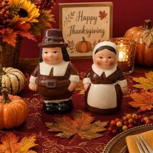 Publix Pilgrim Pair Ceramic Salt & Pepper Shakers Fall Thanksgiving Harvest
